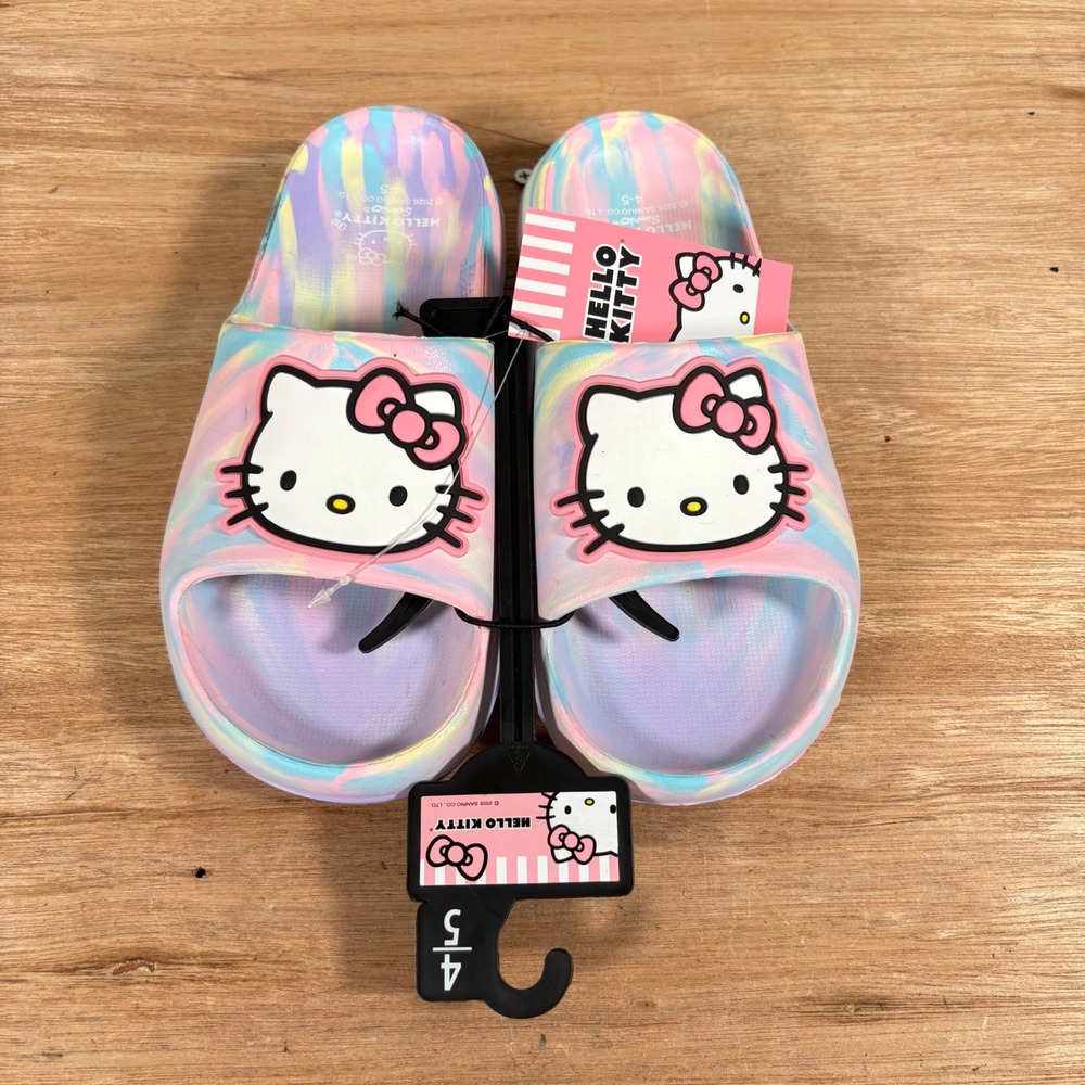 Hello Kitty Sanrio Girls Tie Dye Slide Sandals Pastel Pink Blue Size 4-5 NWT